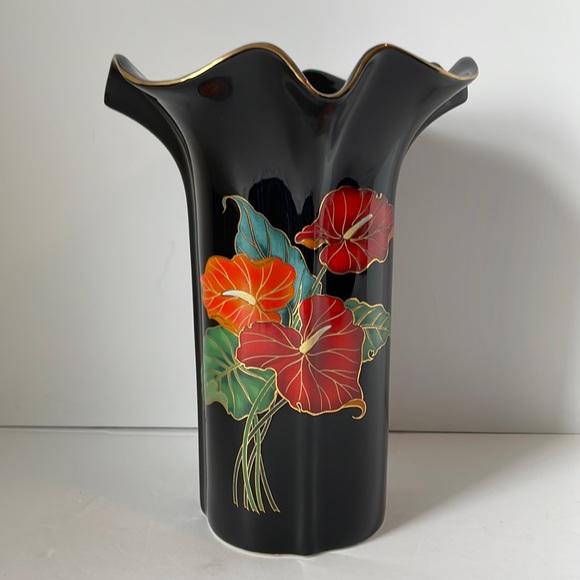Toyo Japan Accents Vintage Toyo Japan Vase Tall Black Porcelain